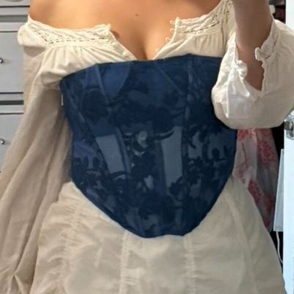Blue Lace Corset - Picture 2 of 5